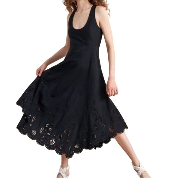La Ligne Dresses & Skirts - La Ligne Harper Eyelet Hem Cotton Poplin Black Textured Dress XL
